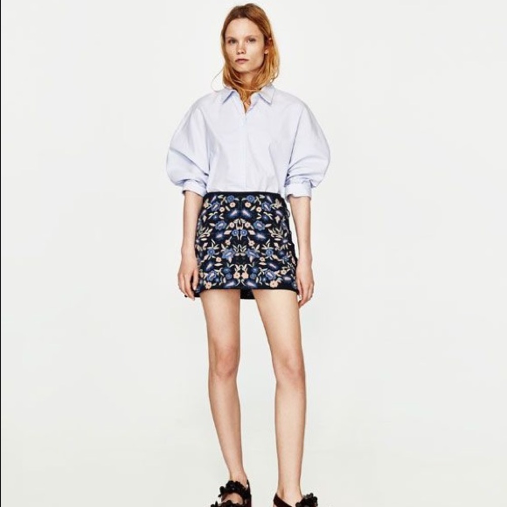 Zara Floral Embroidered Mini Skirt